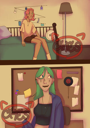 Jo and eve comic page /w complex background