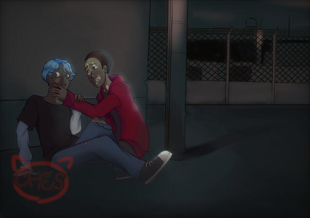 Matteo and Noah full body w/ complex background